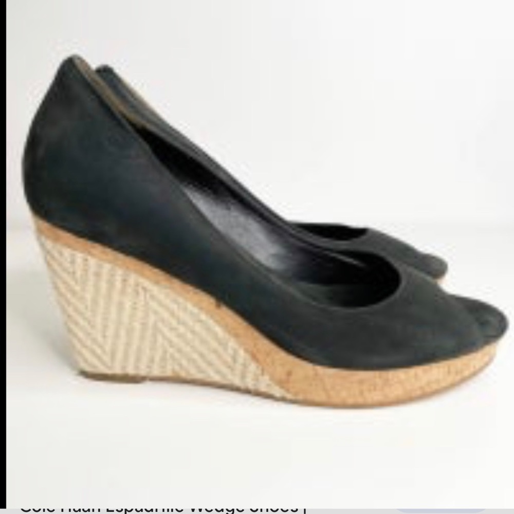 Cole Haan black Delfina espadrille suede leather wedge with box size 8